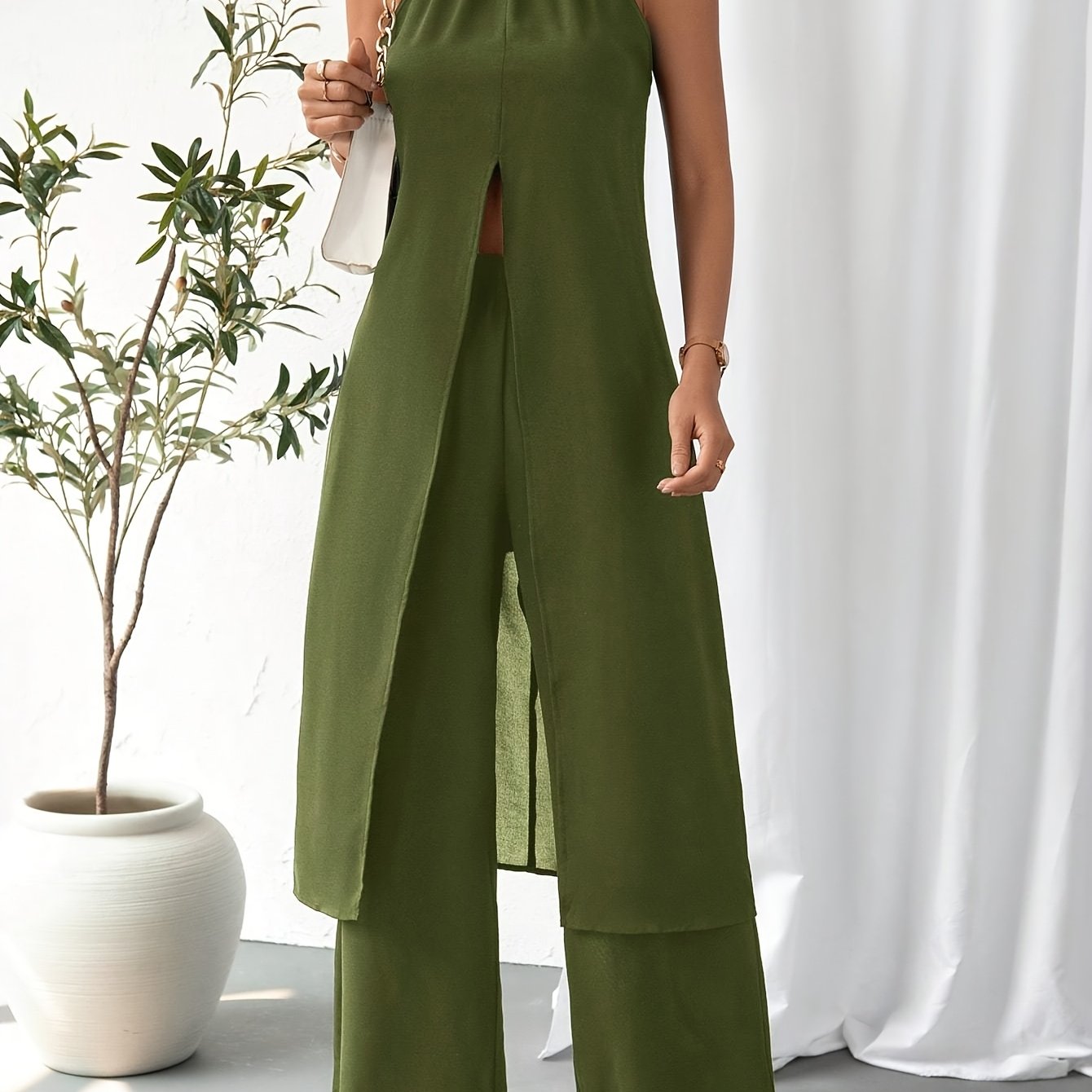 Elegant Casual Solid Color Women's Camisole 2pcs Set
