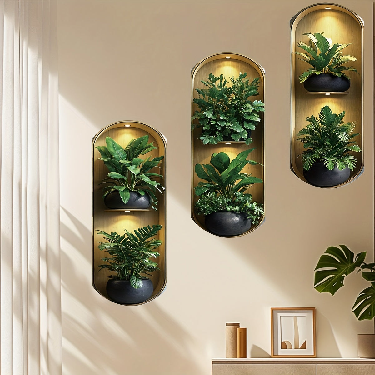 Pack of 3 Realistic Arched Plant Wall Decals – Green Foliage Window Decor Stickers