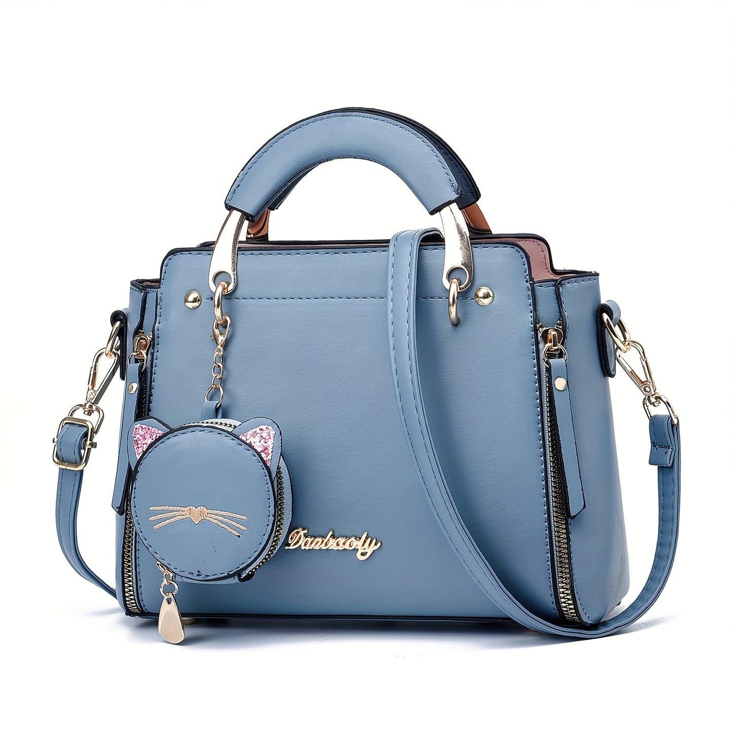 Top Handle Satchel Purses with Cute Kitten Pendant