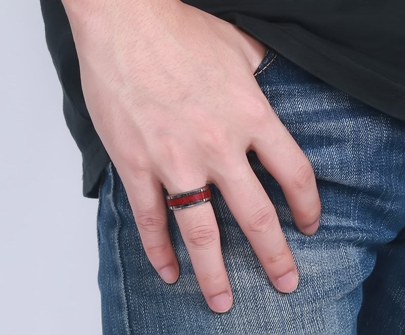 Fashion Jewelry Brown Red Stainless Steel Couple Ring – Casual & Elegant Male Ring
