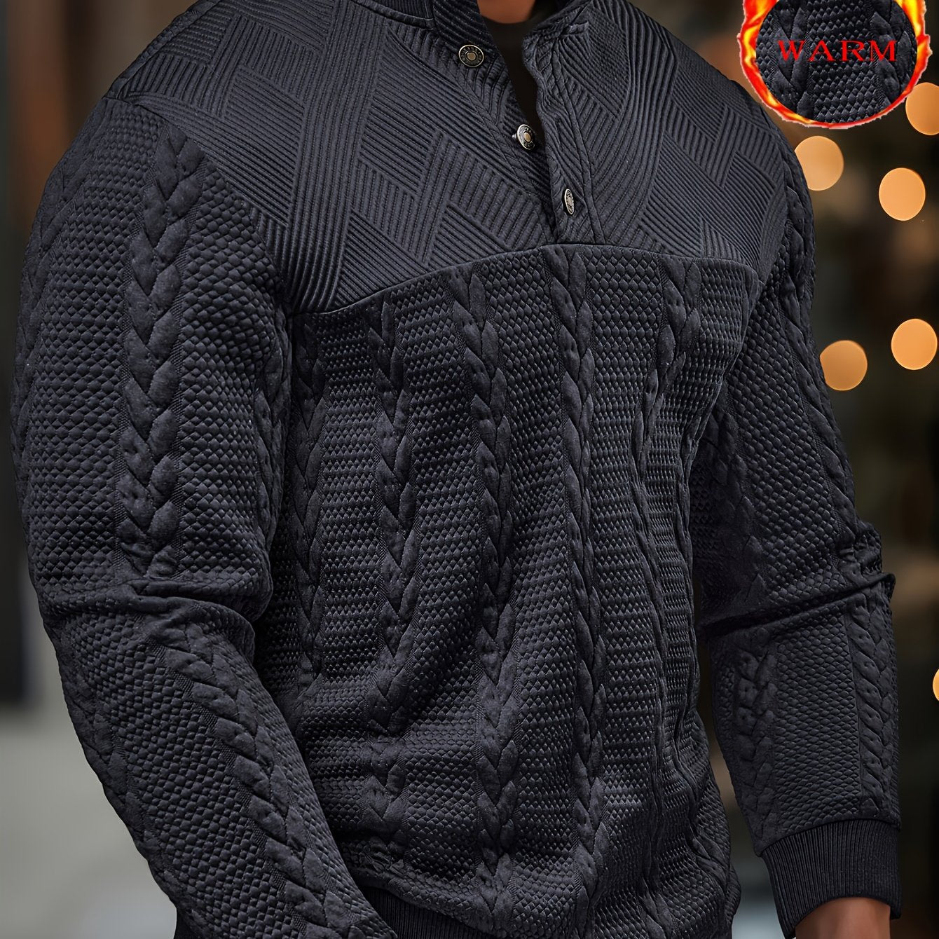 Men's Henley Shirt – Soft Stretch Long Sleeve Button-Up with Elastic Hem