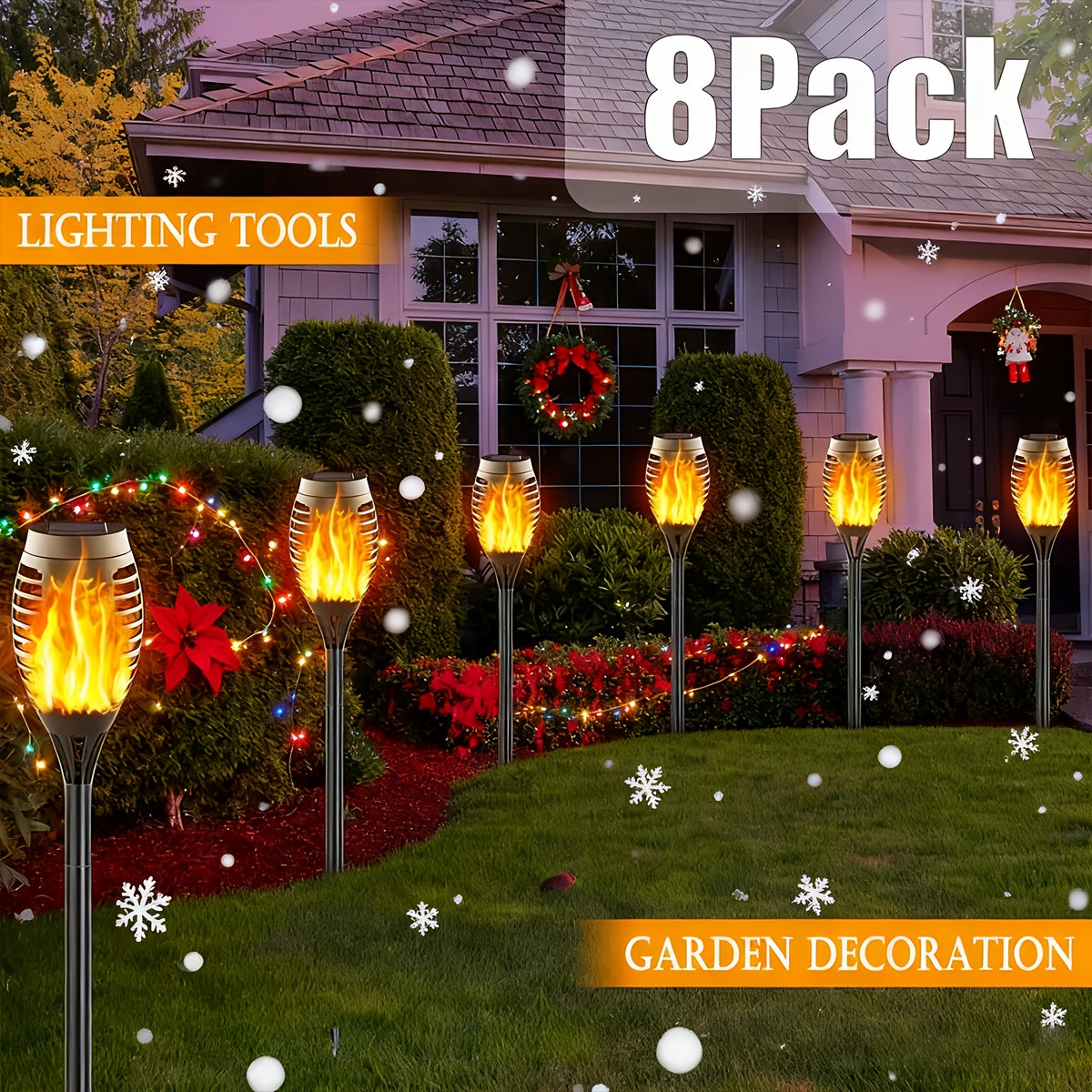 8-pack of Solar Flickering Flame Torch Lights