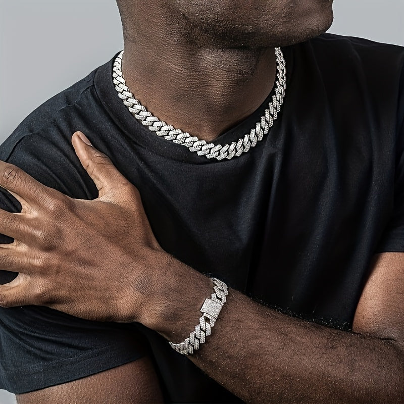 Punk Cuban Link Chain – 2-Piece Shiny Necklace & Bracelet Set