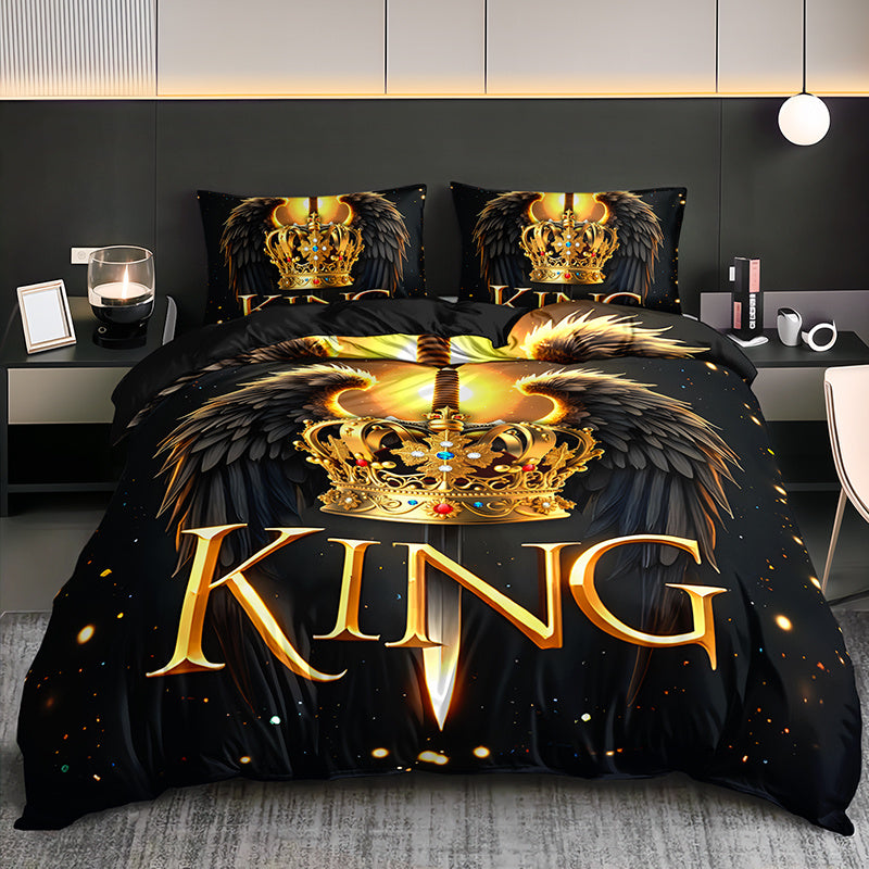 Luxury 3-Piece King Duvet Cover Set – Elegant Black & Gold Royal Design