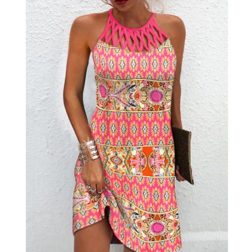 Fashion Print Halter neck Dress for Women – Summer Casual Style