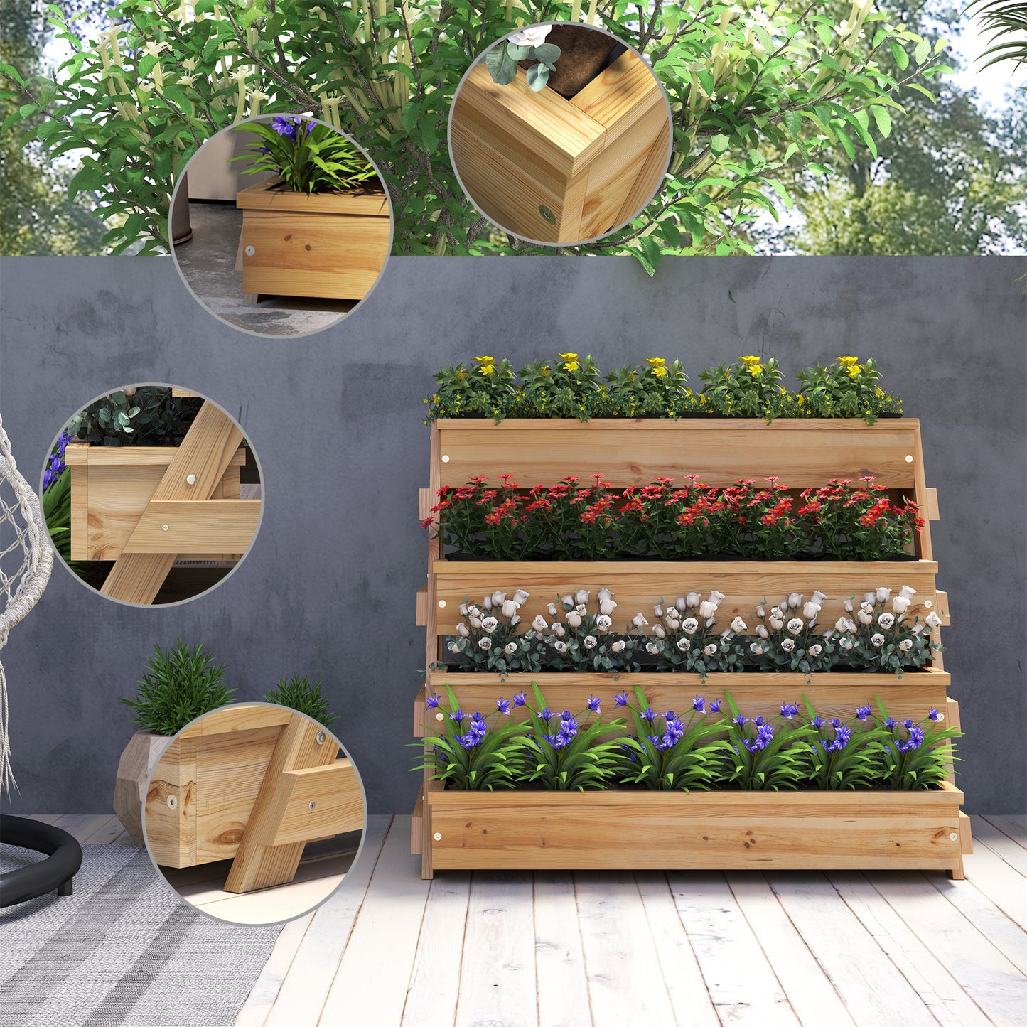 4-tier vertical raised garden bed with drainage holes