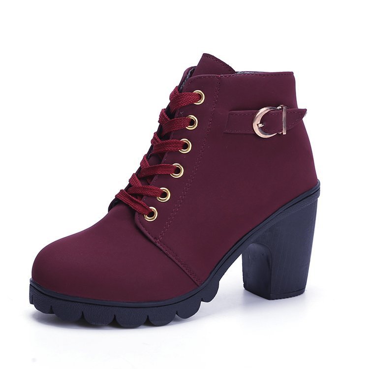 Chunky Block Heel Buckle Ankle Boots for Women