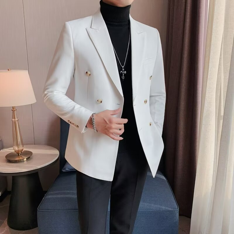 Men's Simple Solid Color Casual Double--breasted Jacket