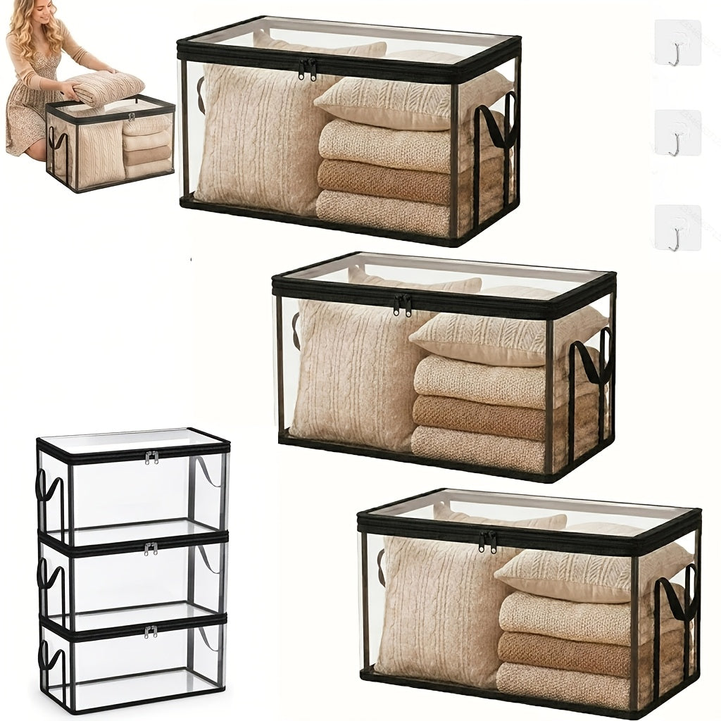 2/4/6PCS Large Transparent Thickened Plastic Storage Boxes with Hinged Lids & Hooks