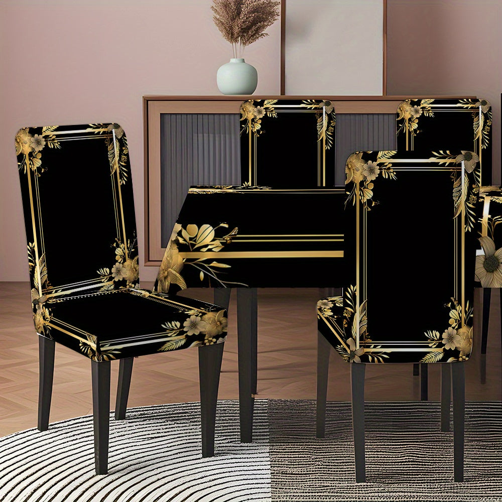 Black & Gold Design Tablecloth with Chair Covers – Set of 5 or 7 Pieces
