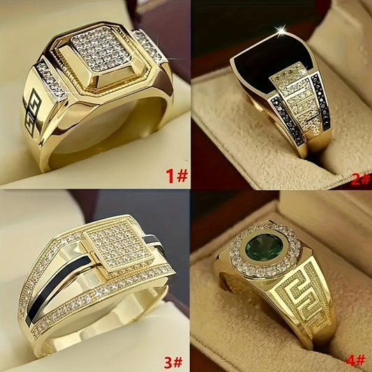 4pc Golden Plated Cuban Chain Ring Set – Classic Vintage Black Onyx Luxury Fashion for Men