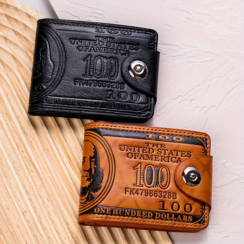 Vintage-Inspired Wallet Featuring $100 Bill Design – Sturdy Black & Brown Coin Purse for Men & Women