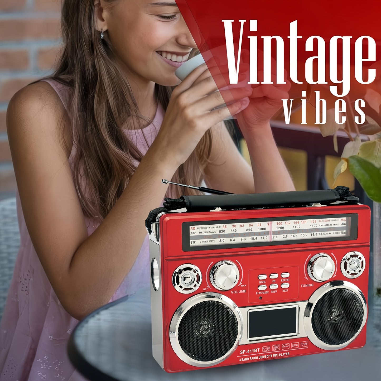 Portable 3-Band Radio with Wireless, Solar Panel & LED Flashlight