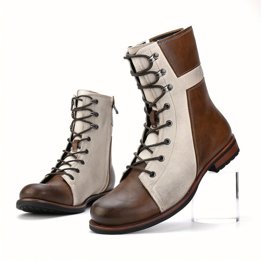 Retro Men British Style High Top Color Block Boots: