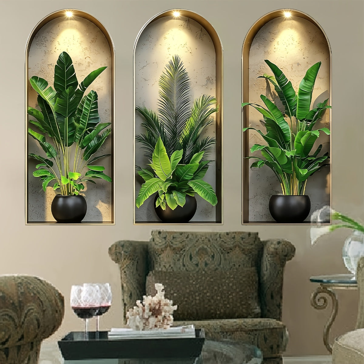 Nordic Style 3D Arched Window Flower Pot Stickers, Set of 3 – Realistic Wall Decor