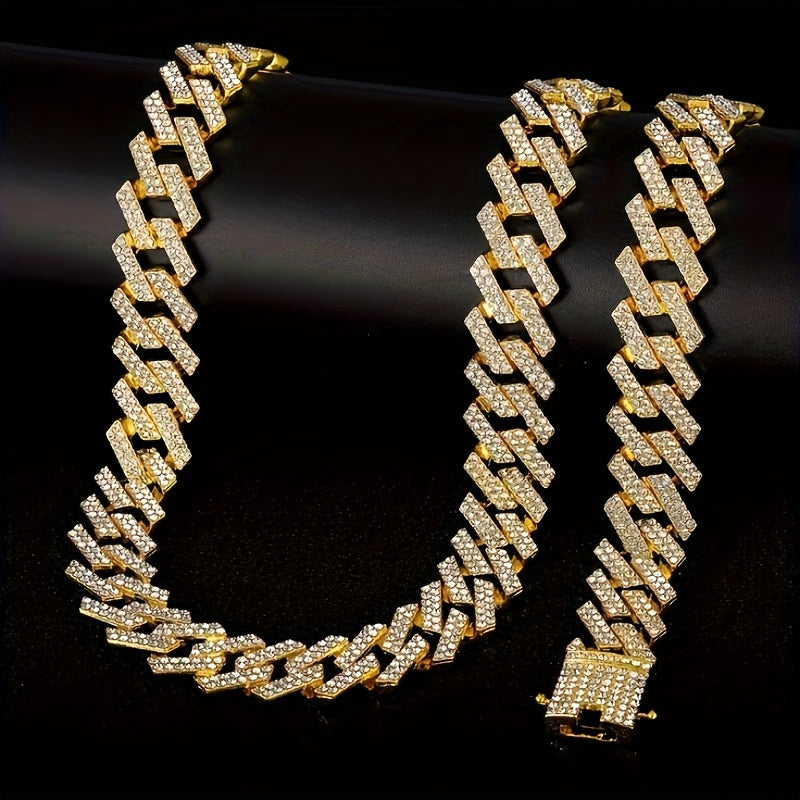 Punk Cuban Link Chain – 2-Piece Shiny Necklace & Bracelet Set