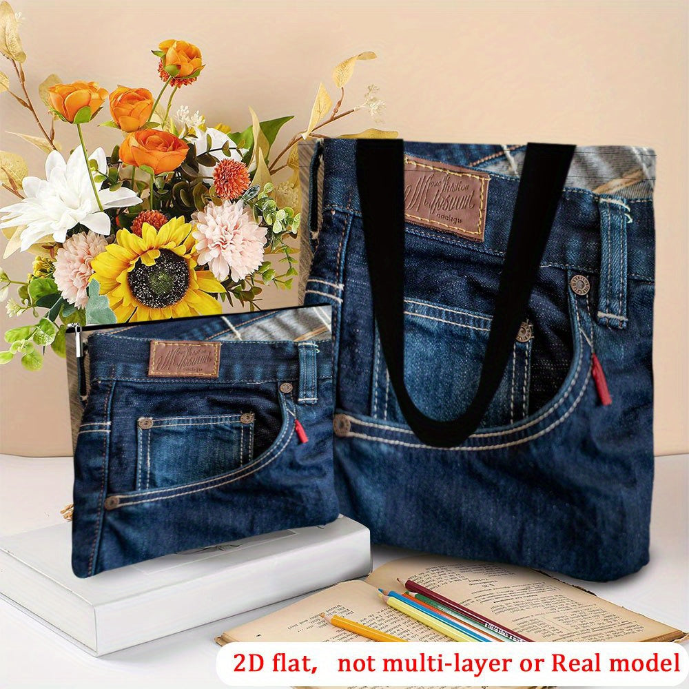 2D Flat Printing Blue Tote Bag Set – 2 Pieces