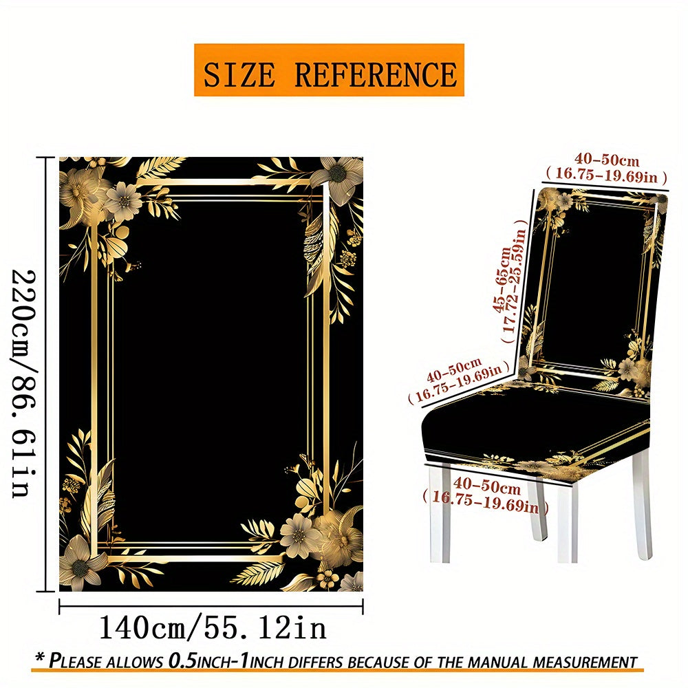 Black & Gold Design Tablecloth with Chair Covers – Set of 5 or 7 Pieces