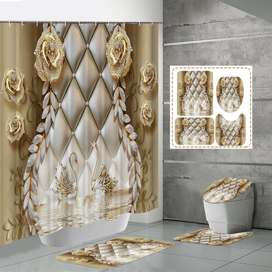 HD Digital Printing Waterproof Polyester Mildew-proof Shower Curtain Suit