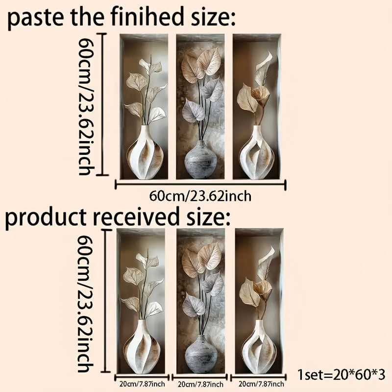 3pcs Elegant Leaf and Vase Wall Decor Set