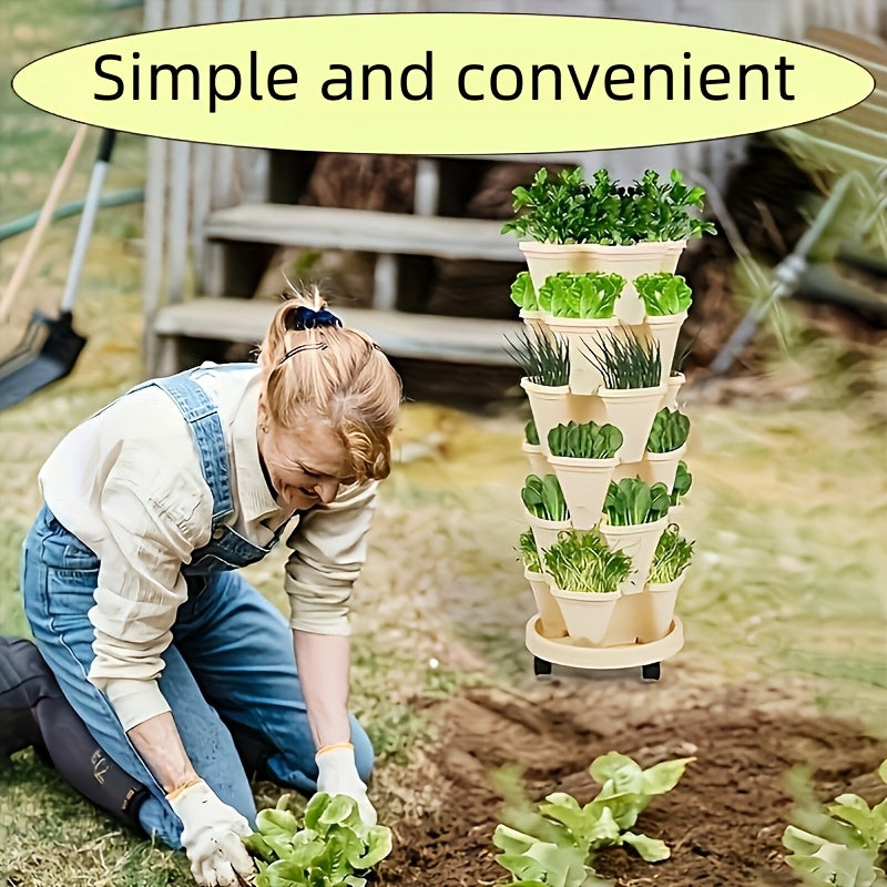 Hot Deal 5-Layer Stackable Vertical Garden Planter – 1 Set (16 Pcs) with Wheels & Tools
