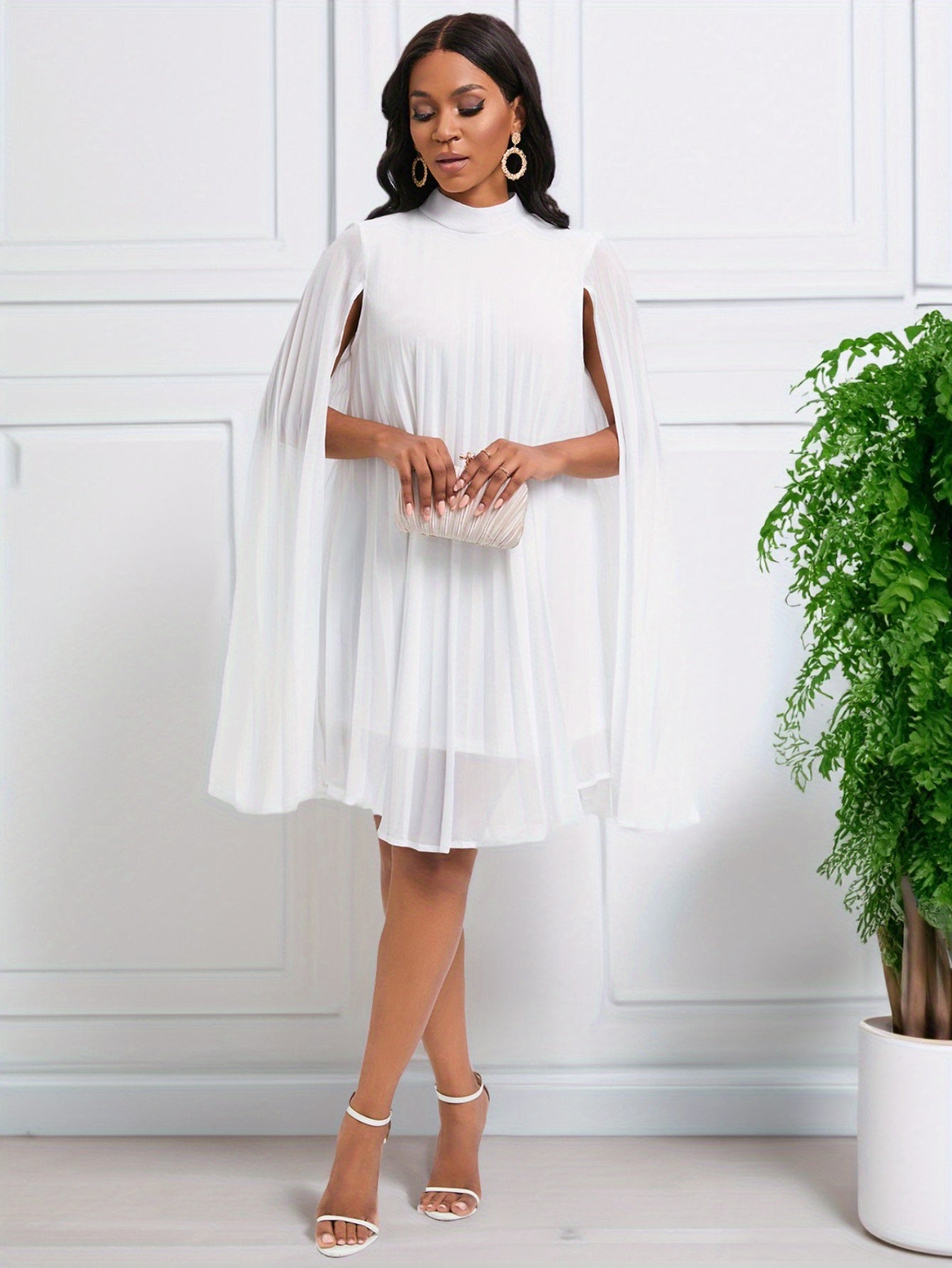 Plus Size Women's Dress – Temperament Fashion Chiffon Pullover Cape Bat Sleeve Dress