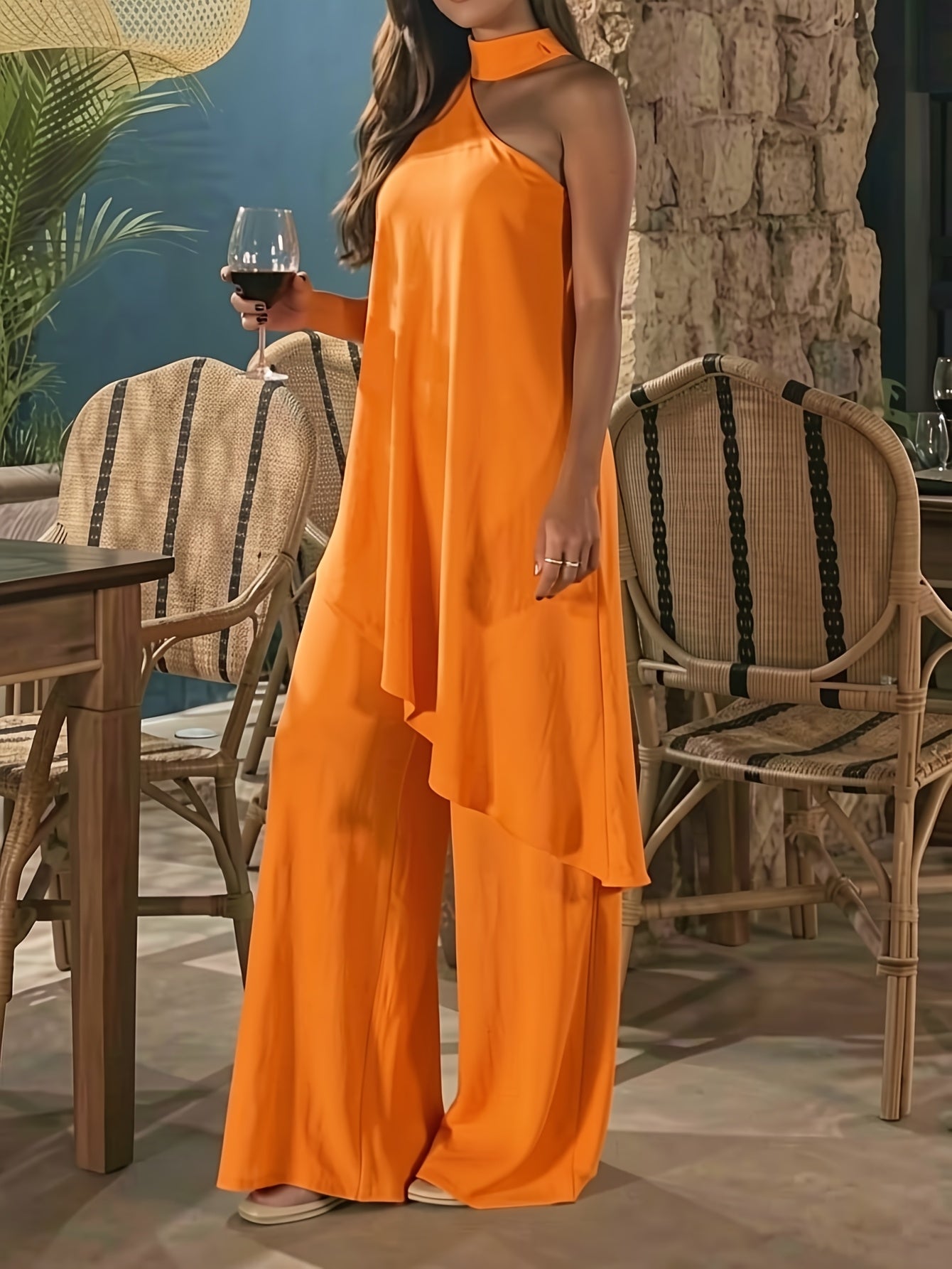 2-Piece Women’s Set: Halter Off-Shoulder Top & Wide-Leg Pants