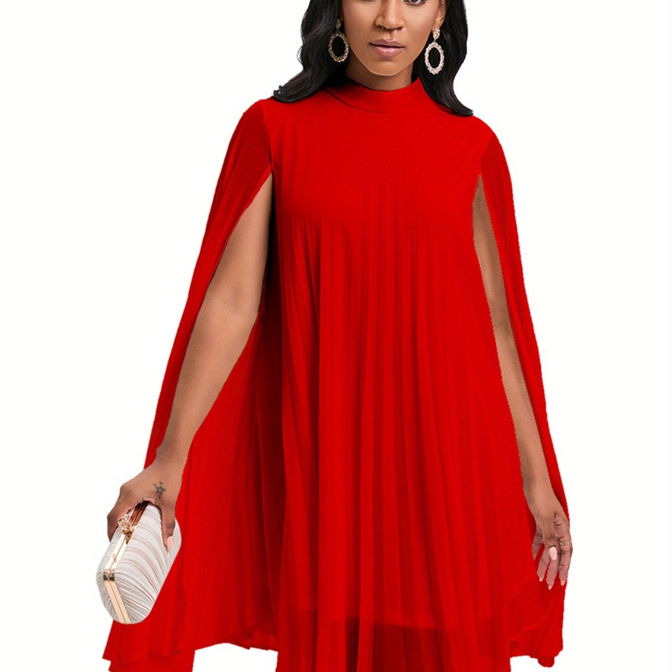Plus Size Women's Dress – Temperament Fashion Chiffon Pullover Cape Bat Sleeve Dress