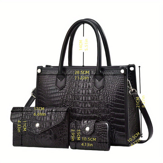 Luxury Crocodile Handbag Three-Piece Set