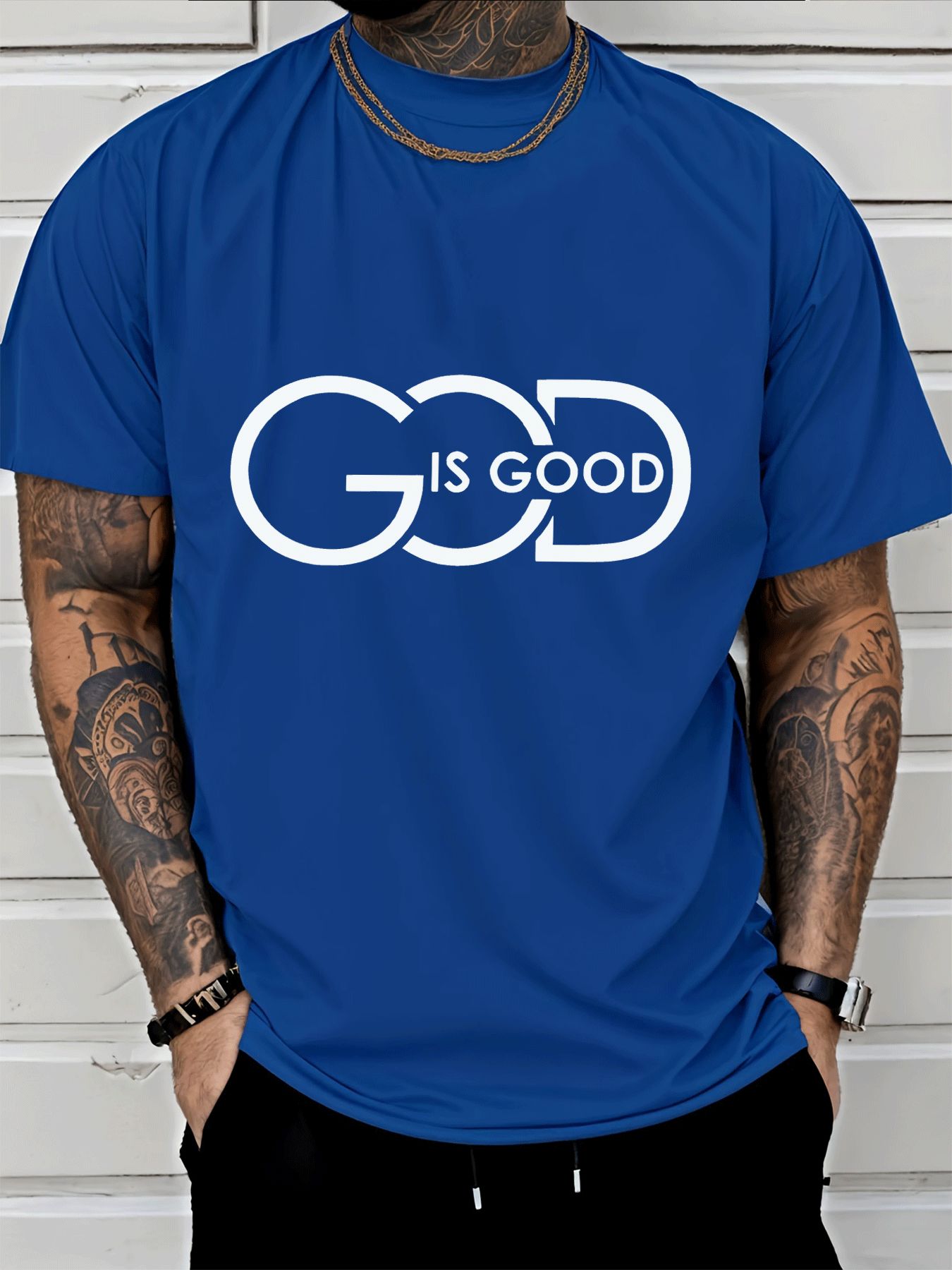 Men's Casual Graphic Tee – "God Is Good" Crew Neck Streetwear