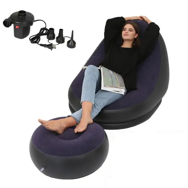 Inflatable Air Mattress Lazy Sofa Deck Chair with Leg Rest