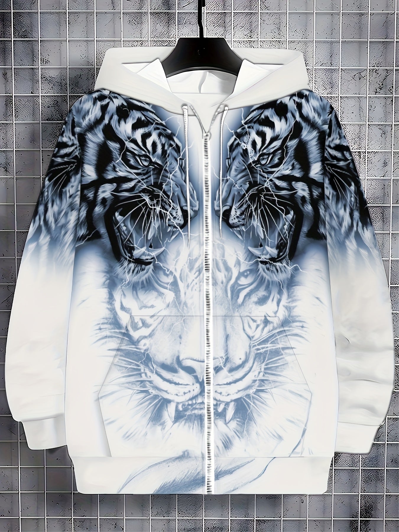 Men's Tiger Print Zip-Up Hoodie