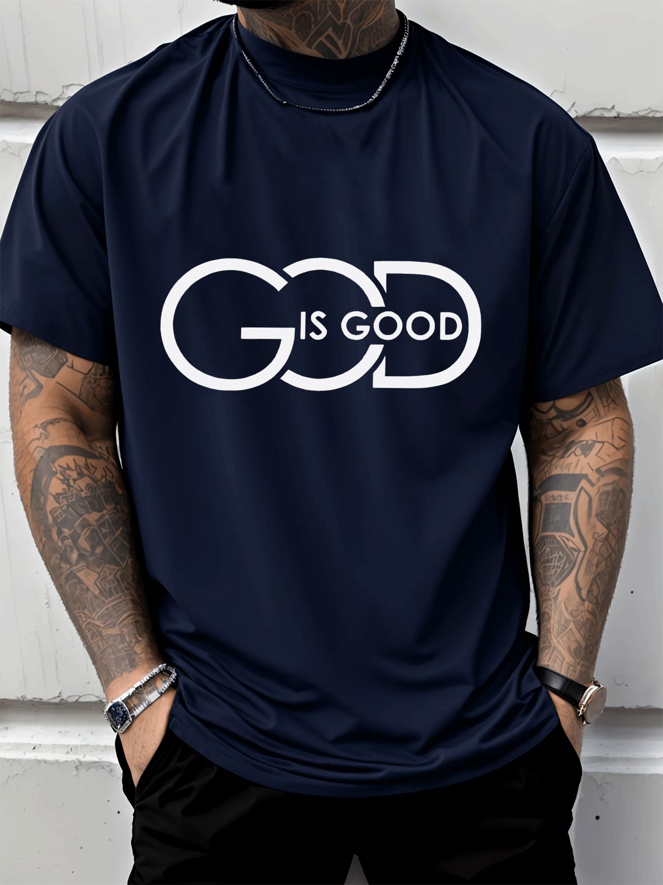 Men's Casual Graphic Tee – "God Is Good" Crew Neck Streetwear