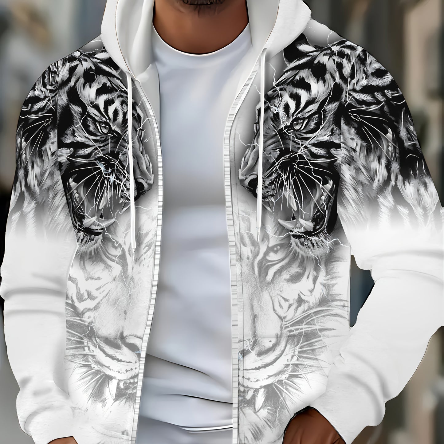 Men's Tiger Print Zip-Up Hoodie