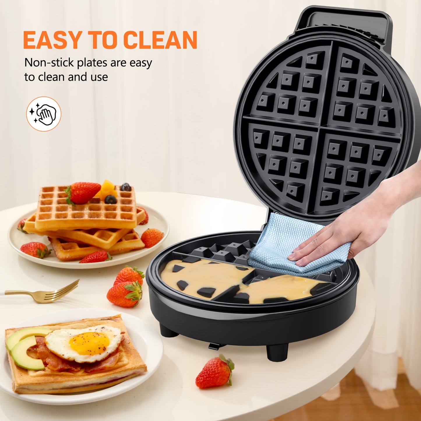 8-Inch 1000W Classic Belgian Waffle Maker – 4-Slice Double-Sided Nonstick Waffle Iron
