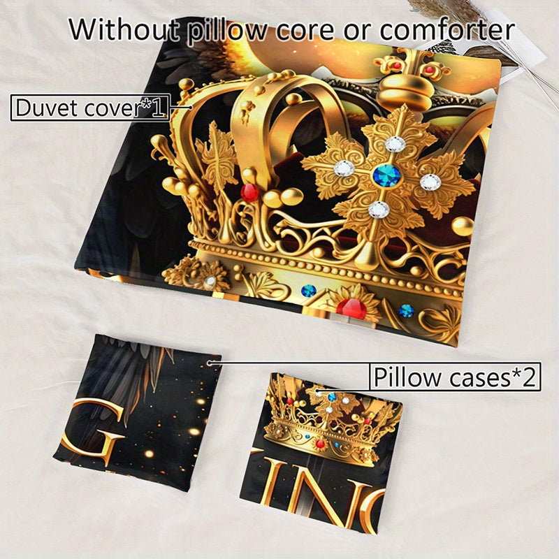 Luxury 3-Piece King Duvet Cover Set – Elegant Black & Gold Royal Design