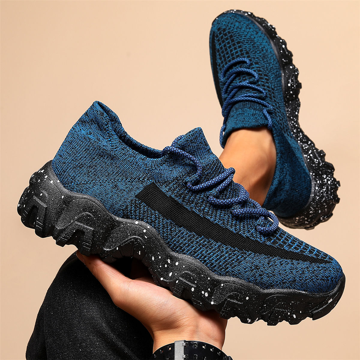 Men's Casual Sneakers – Geometric Knit Comfort & Style