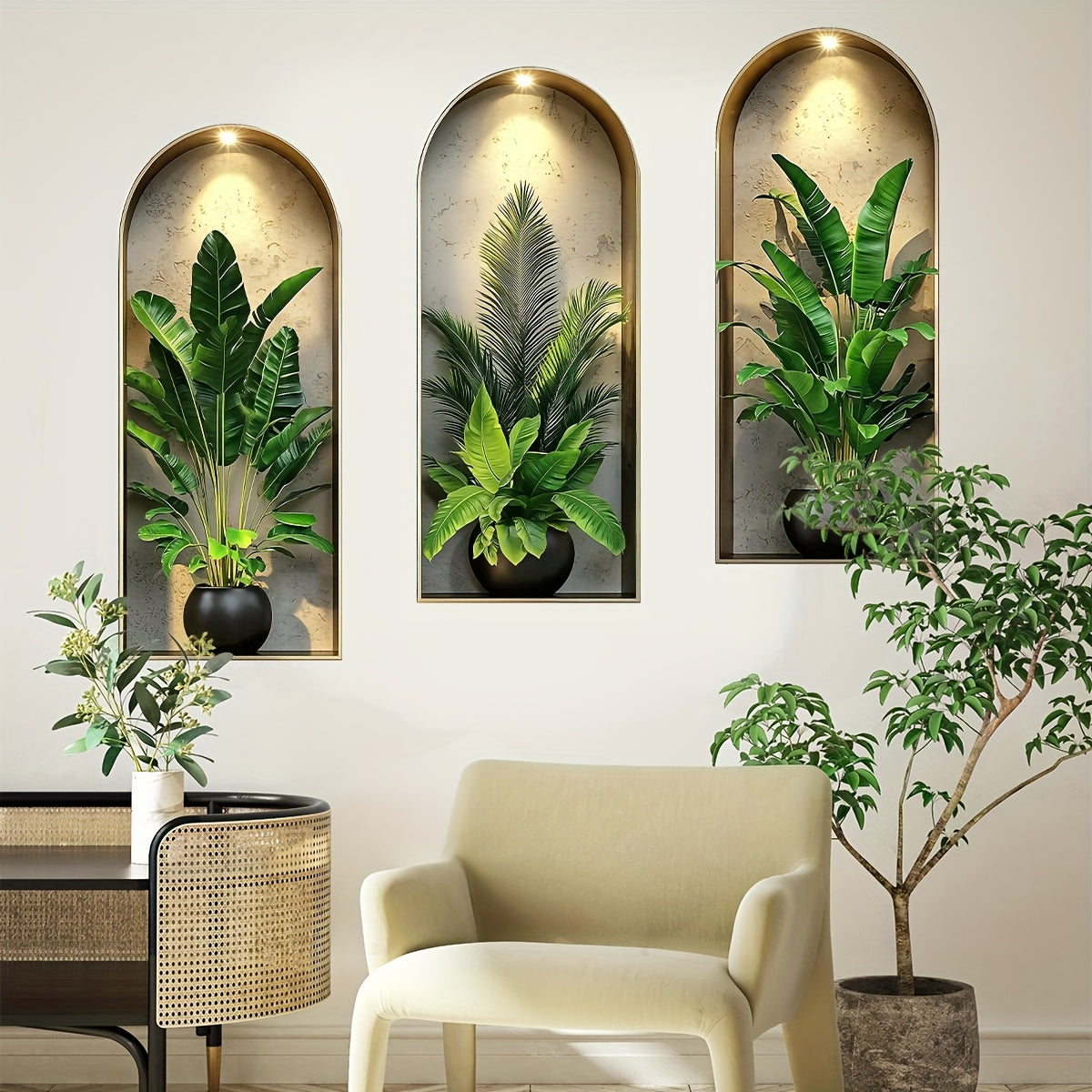 Nordic Style 3D Arched Window Flower Pot Stickers, Set of 3 – Realistic Wall Decor