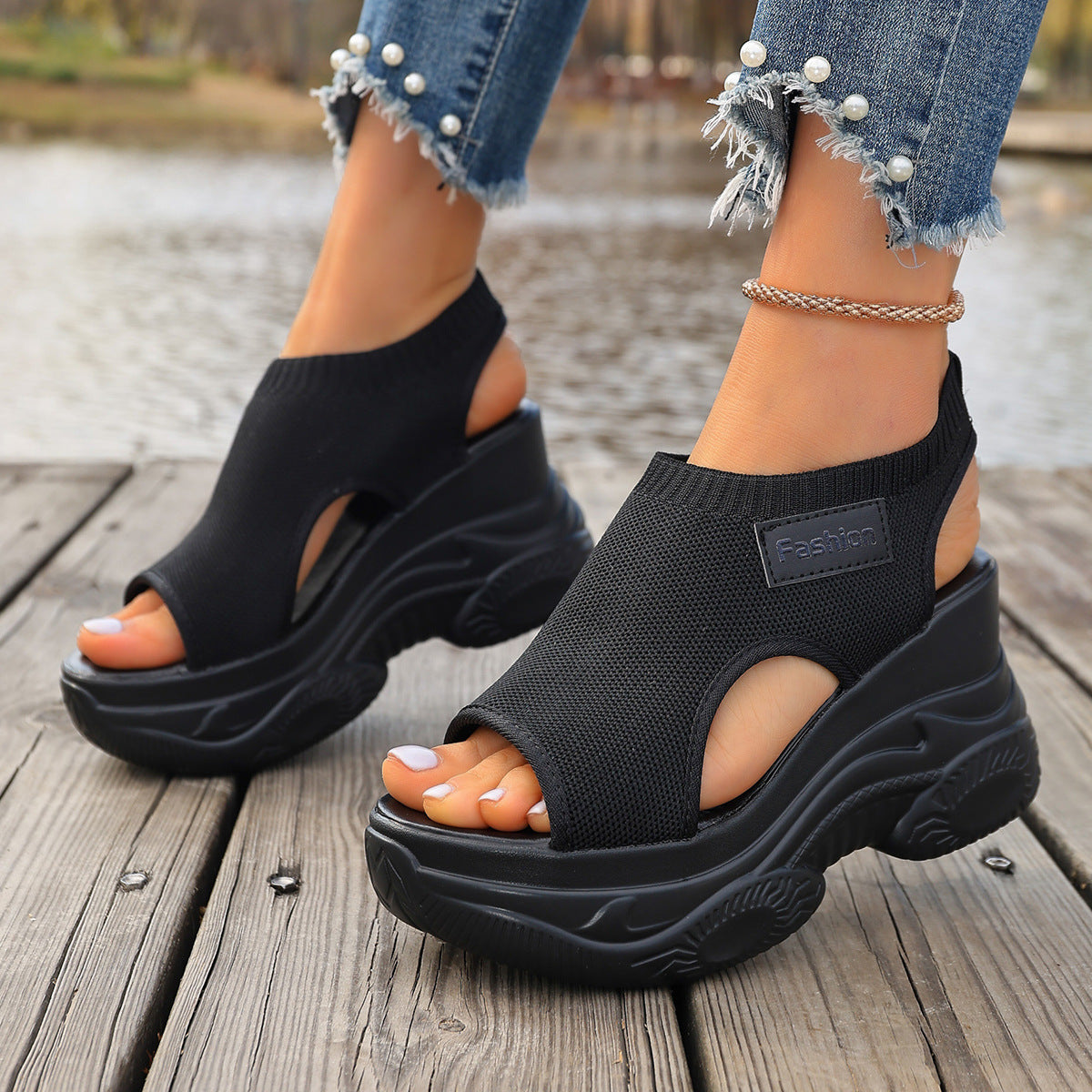 Summer Fish mouth Chunky Wedge Sandals – Women’s Casual Breathable Daily Footwear