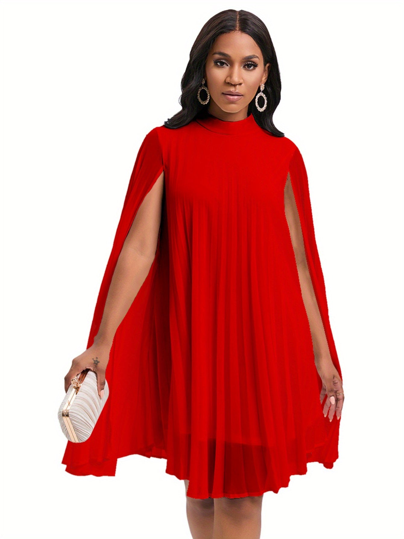 Plus Size Women's Dress – Temperament Fashion Chiffon Pullover Cape Bat Sleeve Dress