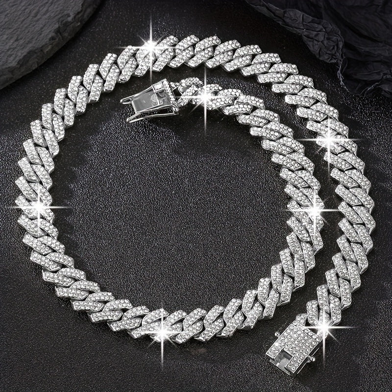 Punk Cuban Link Chain – 2-Piece Shiny Necklace & Bracelet Set