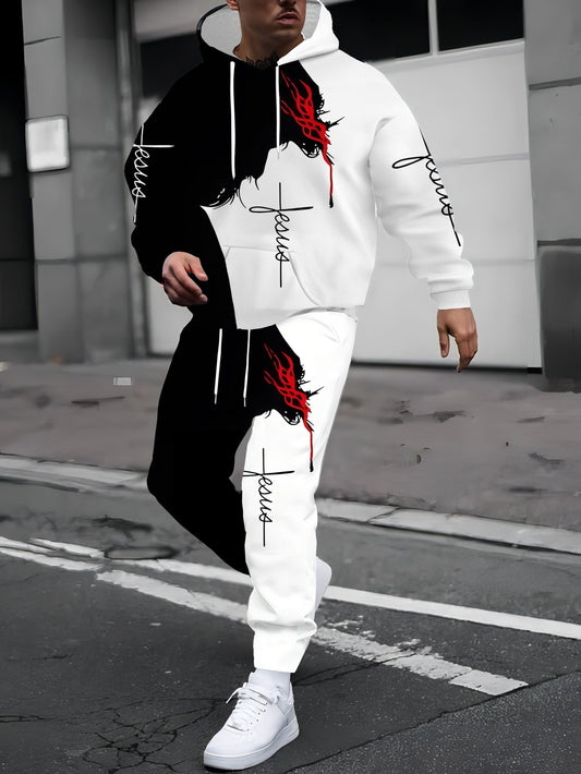 Men's 3D Printed Casual Sportswear Set – Hoodie & Joggers