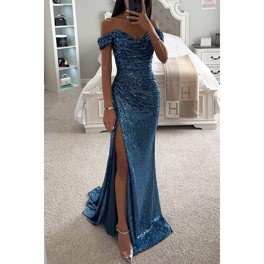 Party Sequins Off-Shoulder Split Dress
