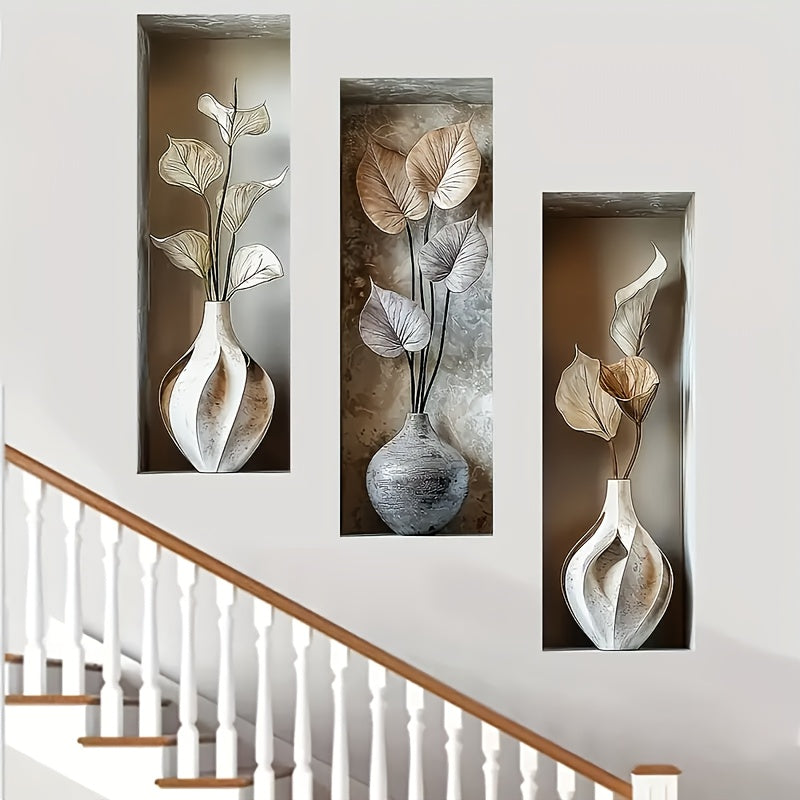 3pcs Elegant Leaf and Vase Wall Decor Set