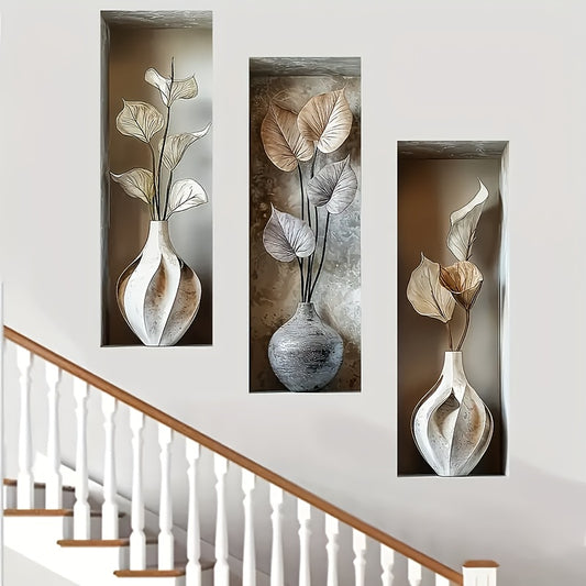 3pcs Elegant Leaf and Vase Wall Decor Set