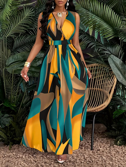 New Summer Women's V-Neck Geometric Print Dress YT