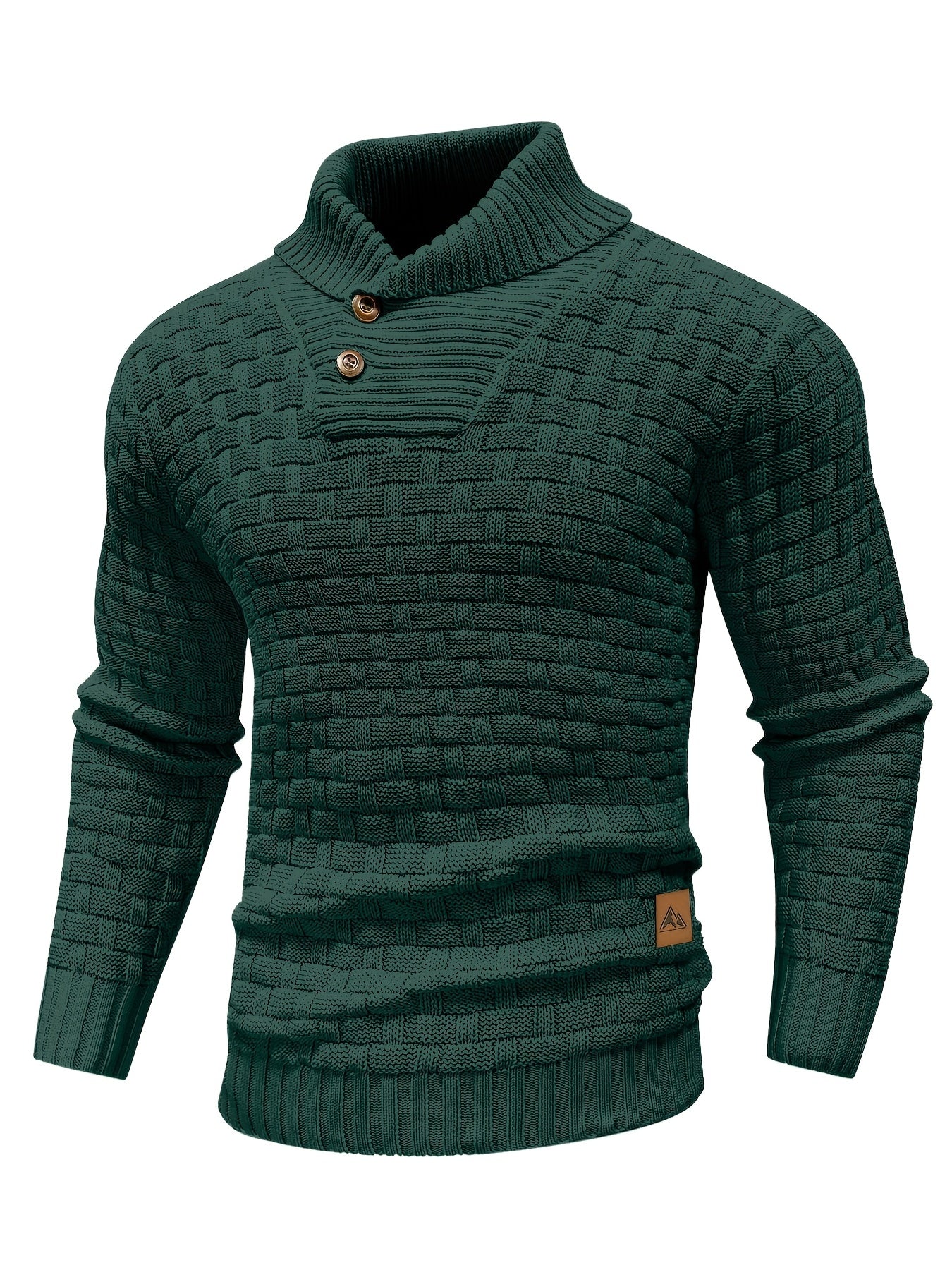 High Stretch Men’s Casual Sweater, Chic Mature Waffle Pattern Pullover