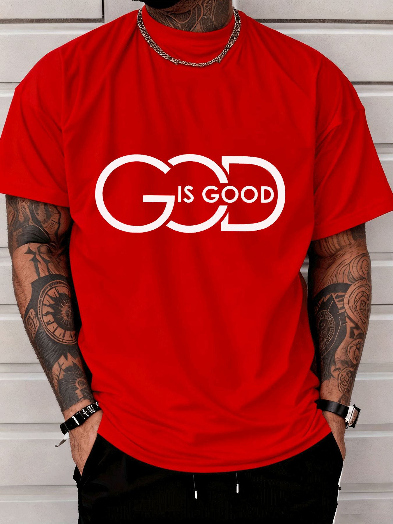 Men's Casual Graphic Tee – "God Is Good" Crew Neck Streetwear