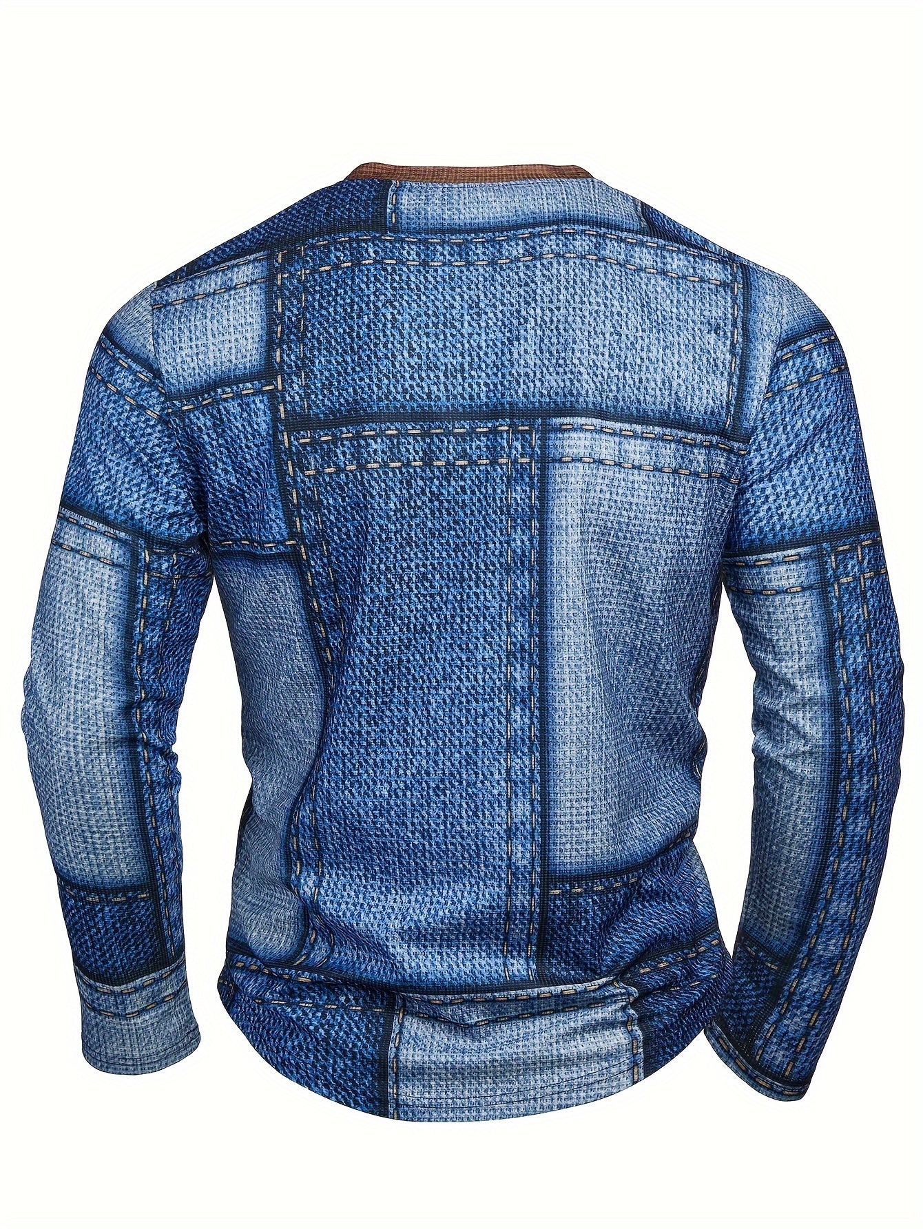 Men's Casual Crew Neck Long Sleeve Henley Shirt – Geometric Print