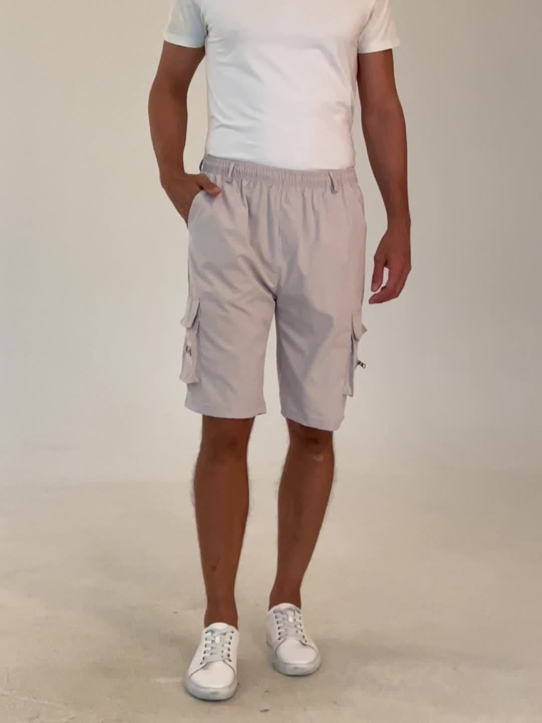 Eagle Print Loose Fit Elastic Cargo Shorts